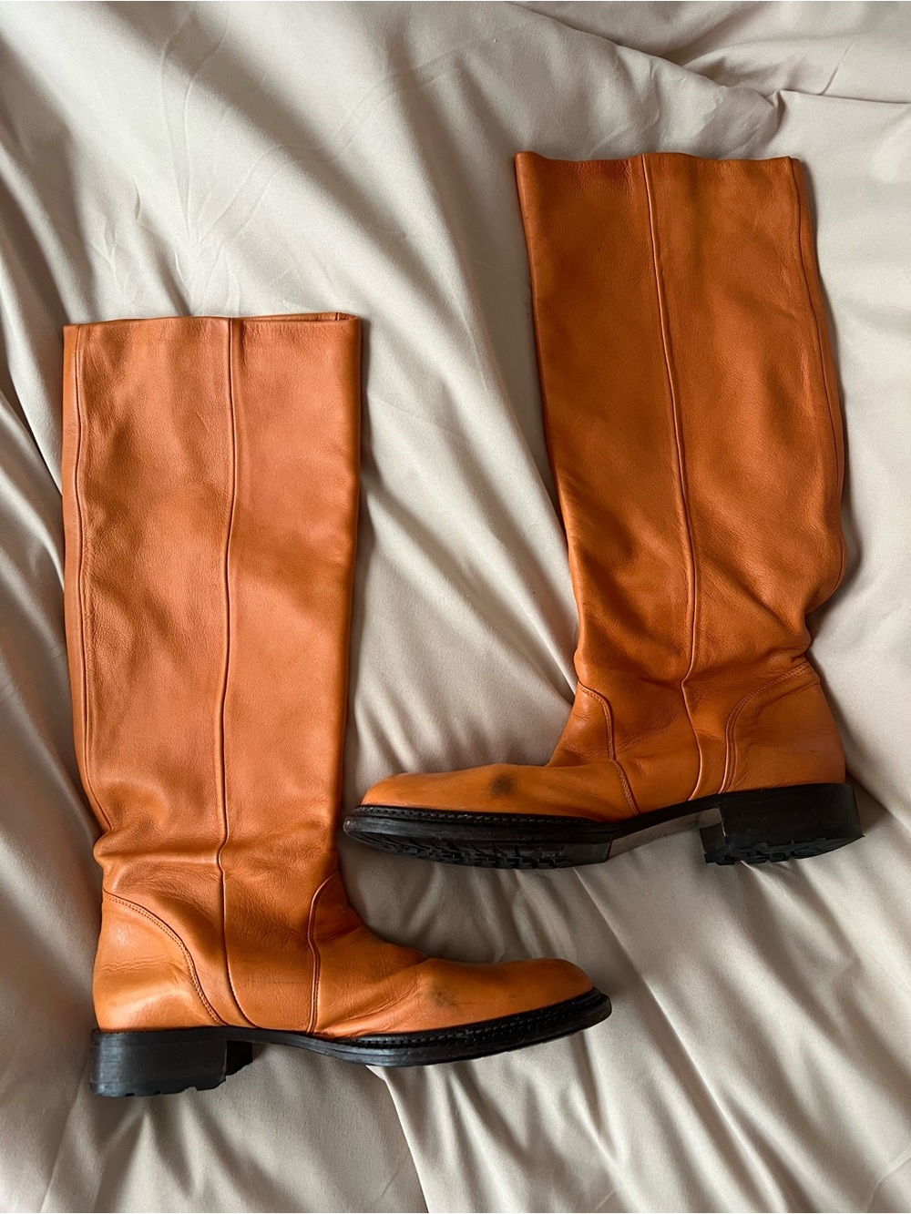 Tall Orange Italian Leather Boots